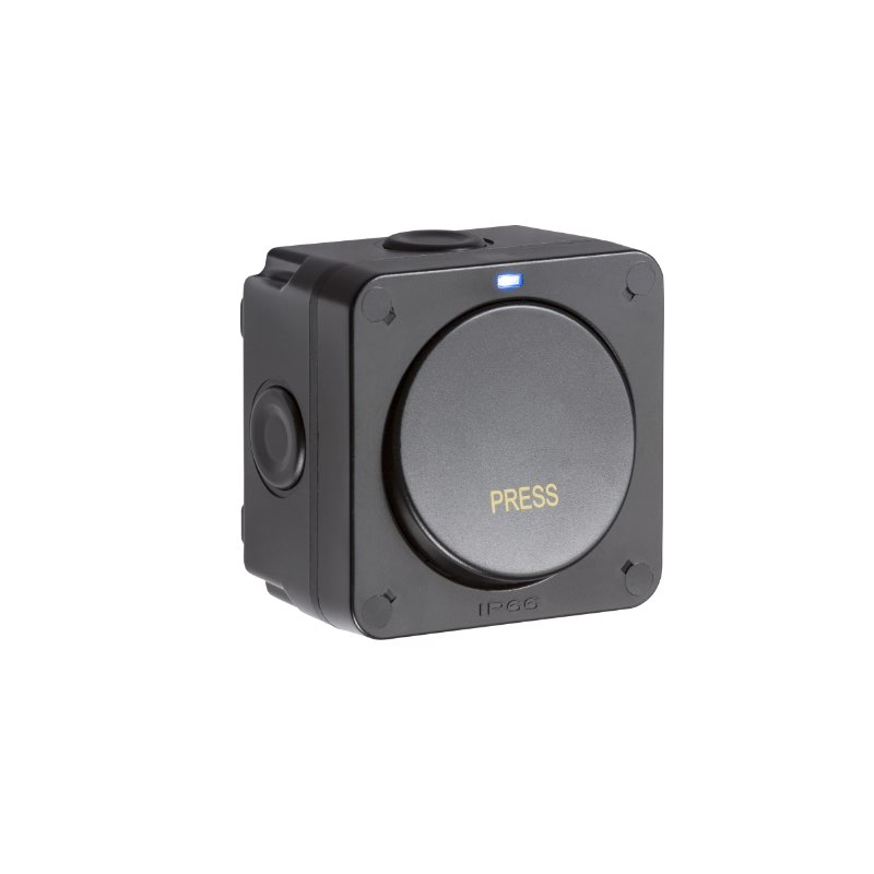 1-way retractive switch- Black IP66 20AX 1G - circular rocker switch